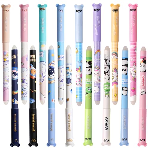 JTgugu 16 Stück Radierbare Stifte Cartoon Gelstifte Radierbar Löschbaren Gelstiften Kawaii Radierstift kugelschreiber mit Radiergummi Pens für Studenten Schule Büro Schulbedarf - 4 Stile von JTgugu