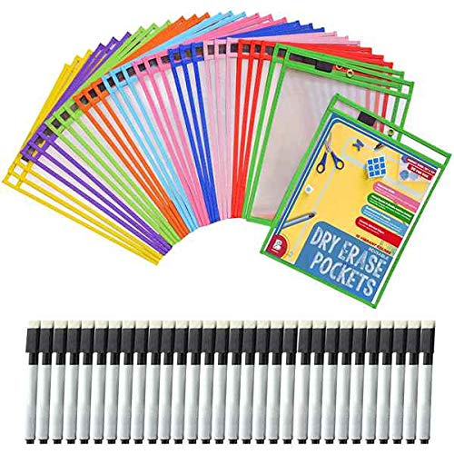 JUATIE 30Dry Erase Pockets Pockets Perfekte Organisation Klassenzimmer Wiederverwendbare Dry Erase Pockets Unterrichtsmaterial von JUATIE