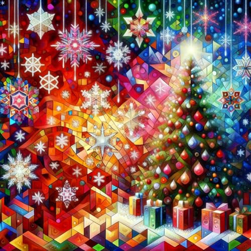 JUCHRZEY 5D-Diamantgemälde zum Selbermachen, runder Bohrer, Weihnachtsbaum, Licht, Kunsthandwerk, Dekor, 40 x 40 cm von JUCHRZEY