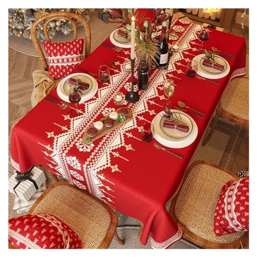 JUFKGBAR Tischdecke Weihnachten Rote Neujahrs-Tischdecke, Festliche wasserdichte Tischdecke, Festliche Weihnachten, leicht, luxuriös, rechteckig, Couchtisch, Tischdecke, Dekor(01,40x70cm15x27inch) von JUFKGBAR