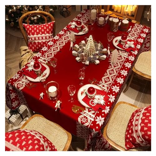 JUFKGBAR Tischdecke Weihnachten Rote Neujahrs-Tischdecke, Festliche wasserdichte Tischdecke, Festliche Weihnachten, leicht, luxuriös, rechteckig, Couchtisch, Tischdecke, Dekor(05,100x160cm39x63inch) von JUFKGBAR