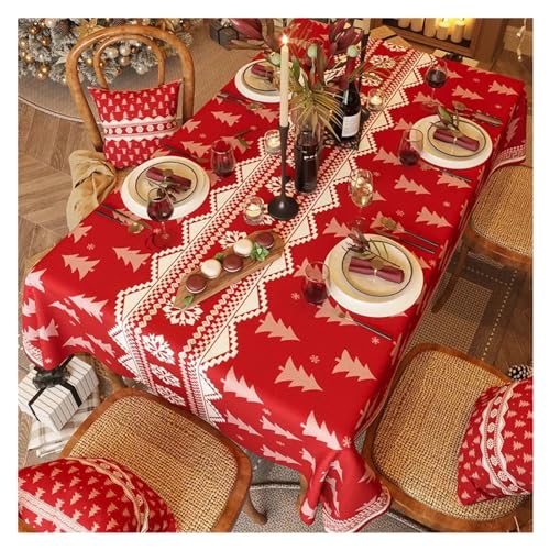 JUFKGBAR Tischdecke Weihnachten Rote Neujahrs-Tischdecke, festlich, Weihnachten, for Küche, Esstisch, Party, Tee, Tischset, Heimdekoration, waschbar, staubdicht(7,140x300cm 55x118inch) von JUFKGBAR