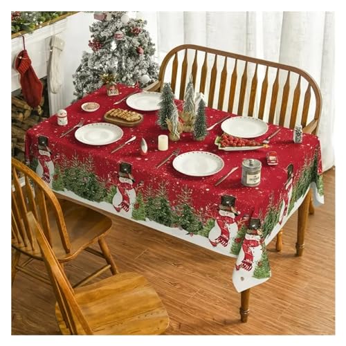 JUFKGBAR Tischdecke Weihnachten Weihnachten Schneemann Polyester Rechteck Tischdecke Party Dekoration Wasserdicht Esstisch Tischdecke(04,140x280cm 55x110inch) von JUFKGBAR