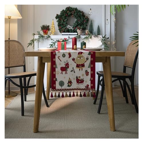 JUFKGBAR Tischdecke Weihnachten Weihnachts-Jacquard-Tischläufer mit Quaste, Weihnachtsmann-Tischdecke for Zuhause, Festival, Party, Tischdekoration, TV-Schrank-Abdeckung(35x140cm) von JUFKGBAR