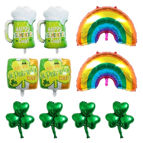 JUFYVO 10 Stück St. Patrick's Day Luftballons Lucky Shamrock Ballons Regenbogen Folienballons Bier Folienballons Irish Festival Party Dekorationen Geburtstag St. Patricks Day Party Dekorationen von JUFYVO