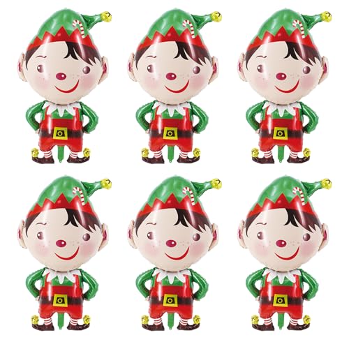 JUFYVO 6pcs Weihnachten Folienballons Weihnachtself Folienballons Aufblasbarer Folienballon Elf Boy Folienballons für Weihnachten Thema Ballons Dekorationen von JUFYVO