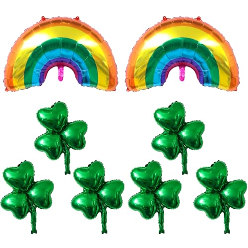 JUFYVO 8pcs St. Patrick's Day Große Luftballons Dekorationen Set 6 Kleeblatt Folienballons 2 Regenbogen Folienballons Kleeblatt Glücksballons für Irish Festival Motto Party von JUFYVO