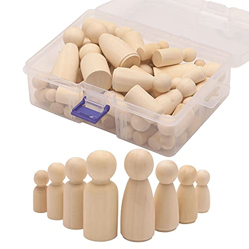 Holzfiguren,50 Pcs Hölzerne Peg Dolls Holzfiguren Unvollendete Natürliche Hölzerne Menschen Hölzerne Basteln Holz Puppen zum Malen Handwerk Kunstprojekte DIY Dekoration 4 Größen von JUHONNZ