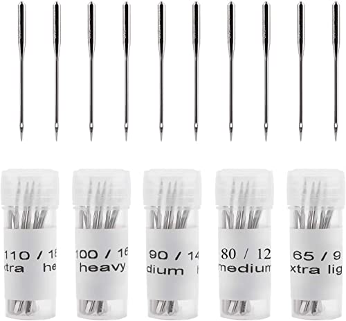 JUHONNZ Sewing Needle Nähmaschinennadeln,50er Pack Universal Nähnadeln Nähmaschinel Stahl Nähmaschine Nadeln für Haushalt Nähen Brother Singer Nähmaschinen Größen 65/9 80/12 90/14 100/16 110/18 von JUHONNZ