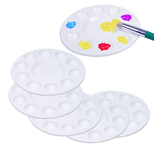 Mischpalette,6 Stück Kunststoff Runde Palette Kinder und Erwachsene für Aquarell Malen und Bastelarbeiten Weiß Durchmesser-17 cm von JUHONNZ