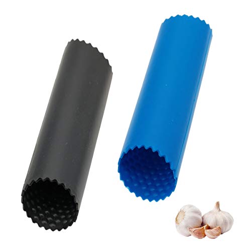 JUHONNZ Silikon Knoblauchschäler,2 Stücke Easy Roller Knoblauch Sparschäler Einfaches Nützliches Küchenwerkzeug Küchenzubehör Schäler aus Silikon Schwarz/Blau von JUHONNZ