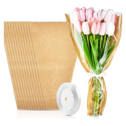 JUJNE 50 Stück Geschenkpapier für Blumenstrauß, Kraftpapiertüten zum Verpacken von Floristik, Blumenarrangements für Hochzeiten, Valentinstag von JUJNE