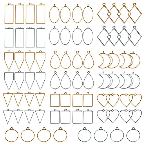 JUJNE 80 Stück offene Metall-Lünetten für Harzrahmen, gepresste Perlen, Ohrringe und Halsketten zur Herstellung (und Silber) von JUJNE