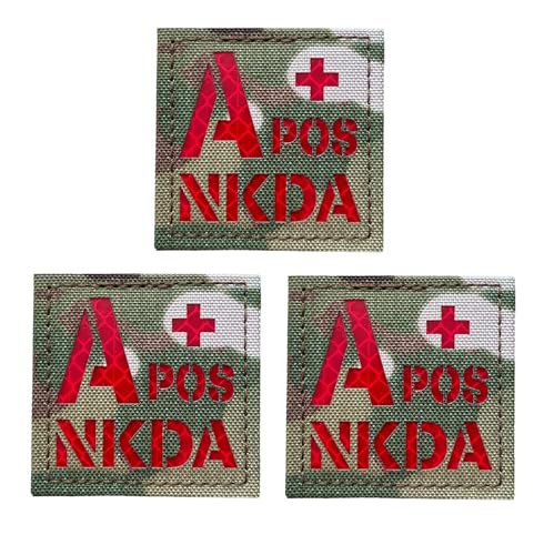 3 Stück reflektierende Camo Red Tactical POS NKDA Blood Type Positive POS Patch mit Klettverschluss (A+POS) von JUJUPUPS