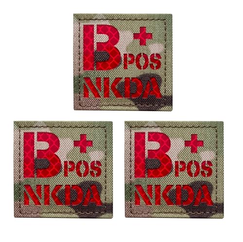 3 Stück reflektierende Camo Red Tactical POS NKDA Blood Type Positive POS Patch mit Klettverschluss (B+POS) von JUJUPUPS