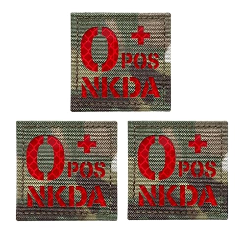 3 Stück reflektierende Camo Red Tactical POS NKDA Blood Type Positive POS Patch mit Klettverschluss (O + POS) von JUJUPUPS