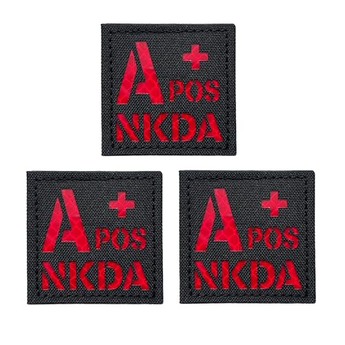 3 Stück reflektierender schwarz-roter taktischer POS NKDA Blutgruppe Positive POS Patch mit Klettverschluss (A+POS) von JUJUPUPS