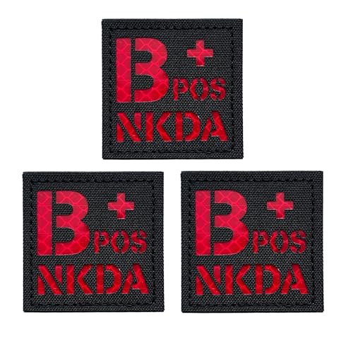 3 Stück reflektierender schwarz-roter taktischer POS NKDA Blutgruppe Positive POS Patch mit Klettverschluss (B+POS) von JUJUPUPS