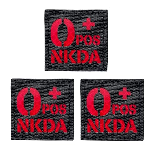 3 Stück reflektierender schwarz-roter taktischer POS NKDA Blutgruppe Positive POS Patch mit Klettverschluss (O + POS) von JUJUPUPS