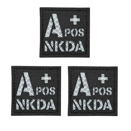 3 Stück reflektierender schwarz-weißer taktischer POS NKDA Blutgruppe Positive POS Patch mit Klettverschluss (A+POS) von JUJUPUPS