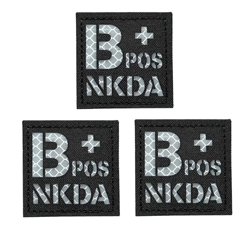 3 Stück reflektierender schwarz-weißer taktischer POS NKDA Blutgruppe Positive POS Patch mit Klettverschluss (B+POS) von JUJUPUPS