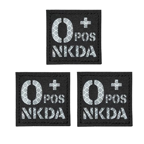 3 Stück reflektierender schwarz-weißer taktischer POS NKDA Blutgruppe Positive POS Patch mit Klettverschluss (O + POS) von JUJUPUPS