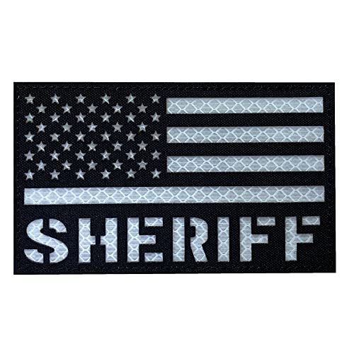 3 x 5 großer reflektierender Sheriff-Aufnäher, US-Flagge mit Haken auf der Rückseite für Service-Geschirr, taktische Weste, Kragen, Hakenverschluss auf der Rückseite von JUJUPUPS