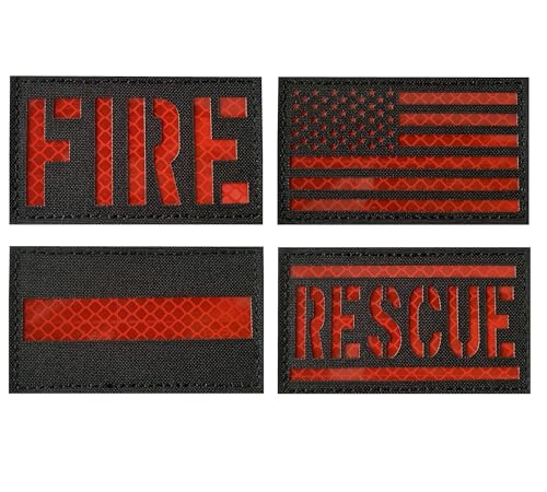 4 Stück dünne rote Linie amerikanische Flagge Patch Feuerwehrmann Feuerwehrmann Feuerwehrmann mit Hakenverschluss Rückseite (schwarz-rot) von JUJUPUPS