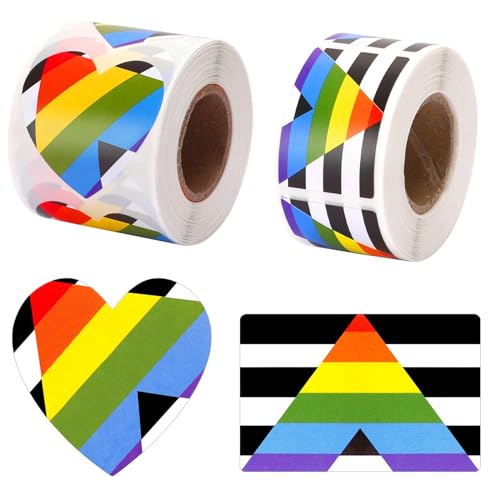 JULBEAR Pride Sticker, 600 Stück LGBT Herzform Etiketten Rolle Regenbogenflagge Aufkleber 2 Rolle Gay Pride Aufkleber Regenbogen Sticker Selbstklebende Heart Sticker für Pride Parades von JULBEAR