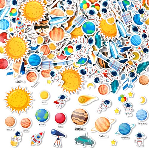 JULBEAR Weltraum Sticker, 300 Stück Universum Planeten Sticker Astronaut Planeten Moosgummi Aufkleber für Kindergeburtstage Scrapbooking Schultüte Weltraum Bastelset Weltraum Kinder von JULBEAR