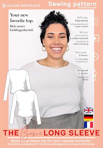 Schnittmuster Langarmshirt Basic Jersey Oberteil (Gr. XS-XXXL) Papierschnittmuster mit Nähanleitung zum Nähen von JULIANA MARTEJEVS