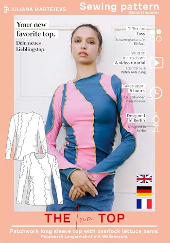 Schnittmuster Langarmshirt Jersey Oberteil Patchwork (Gr. XS-XXXL) Papierschnittmuster mit Nähanleitung zum Nähen von JULIANA MARTEJEVS