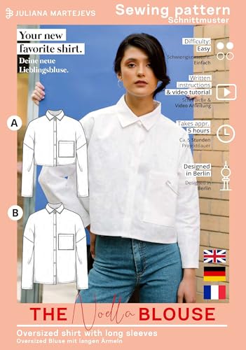 Schnittmuster Oversized Bluse Damen (Gr. XS-XXXL) Papierschnittmuster mit Nähanleitung zum Nähen von JULIANA MARTEJEVS