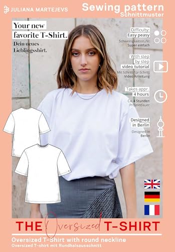 Schnittmuster Oversized T-Shirt Jersey Oberteil Damen (Gr. XS-XXXL) Papierschnittmuster mit Nähanleitung zum Nähen von JULIANA MARTEJEVS