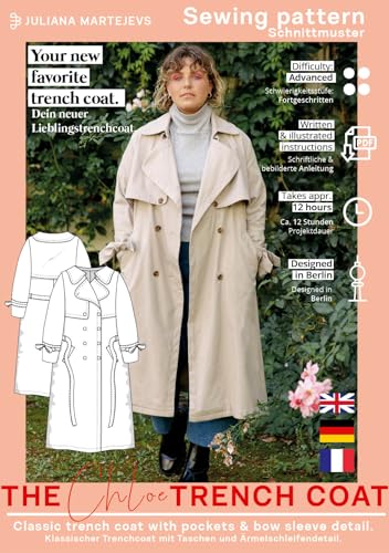 Schnittmuster Trenchcoat Damen (Gr. XS-XXXL) Papierschnittmuster mit Nähanleitung zum Nähen von JULIANA MARTEJEVS