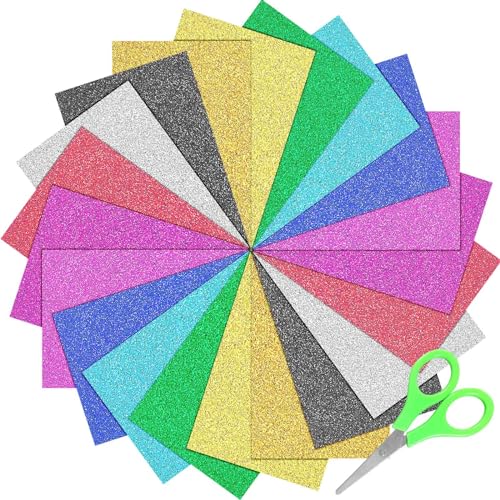 Glitzerpapier Zum Basteln, JULMELON 20 Blatt Bunt Bastelpapier 10 Farben A4 Funkelnd Kartonpapier 250gsm Glitzerpapier für Kunsthandwerk Deko von JULMELON