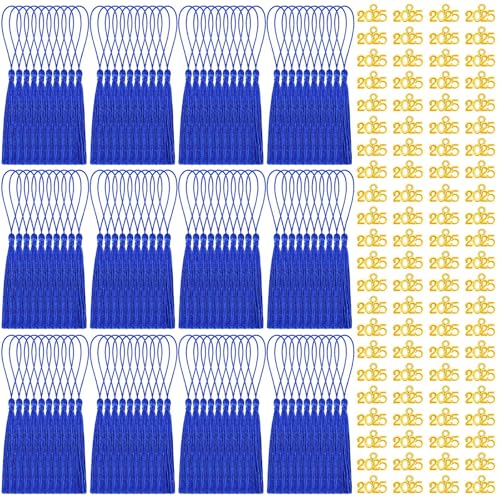 JULMELON Abschluss-Quasten, 120 Stück Mini-Quasten mit 120 Stück 2025-Jahres-Anhängern für 2025 Abschlusskappe, Schlüsselanhänger, Schmuckherstellung, Lesezeichen-Quasten für Bastelarbeiten, von JULMELON