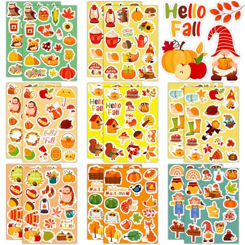 JULMELON Herbst Sticker, 240 Stück Herbst Aufkleber Kinder Erntedankfest Aufkleber Kürbisse Ahornblatt Aufkleber für Herbst Erntedankparty Geschenke Scrapbooking Basteln von JULMELON