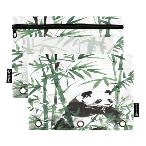 JUMBEAR Bindertaschen aus Bambus für 3-Ringbuch, Panda, 2 Stück, mit Reißverschluss, Federmäppchen, Bindertaschen für Büro, Uni, Schulbedarf, Kosmetik von JUMBEAR