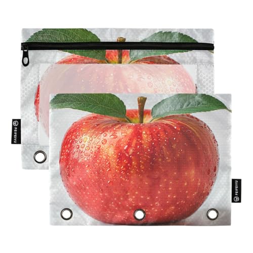 JUMBEAR Bindertaschen mit frischen Äpfeln mit Wassertropfen, für 3-Ringordner, 2 Stück, mit Reißverschluss, Federmäppchen, für Büro, Uni, Schulbedarf, Kosmetik von JUMBEAR
