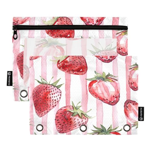 JUMBEAR Delicious Strawberries Binder-Taschen für 3-Ringordner, 2 Stück, mit Reißverschluss, Federmäppchen, für Büro, Uni, Schulbedarf, Kosmetik von JUMBEAR