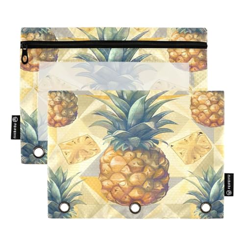 JUMBEAR Frische-Ananas-Bindertaschen für 3-Ringordner, 2 Stück, mit Reißverschluss, Federmäppchen, für Büro, Uni, Schulbedarf, Kosmetika von JUMBEAR