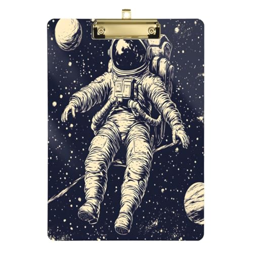 JUMBEAR Handgezeichnete Astronauten-Klemmbretter, 31,8 x 22,9 cm, A4-Standardbriefgröße, hartes Klemmbrett mit Metallclip, Büro-Klemmbretter für Krankenschwestern, Studenten, Büro von JUMBEAR