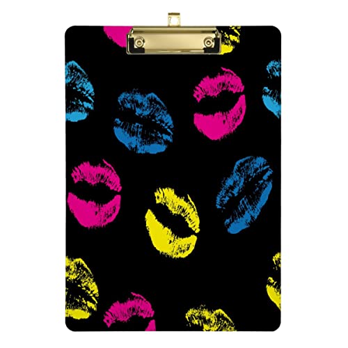 JUMBEAR Klemmbrett Neon Lippenstift Kisses Briefgröße Klemmbretter Nachfüllbar PVC Board mit Clip Hartfaserplatte für A4 Papiere Büroangestellte Schule 31,8 x 22,9 cm von JUMBEAR