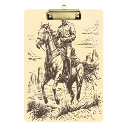 JUMBEAR Klemmbrett mit Cowboy-Reitpferd, 31,8 x 22,9 cm, A4 Standard-Klemmbrett in Briefgröße, Hart-Klemmbrett mit Metallclip, Büro-Klemmbretter für Krankenschwestern, Studenten, Büro von JUMBEAR