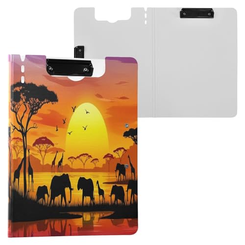 JUMBEAR Klemmbrett mit afrikanischen Tieren unter dem Sonnenuntergang, A4, mit Doppel-Clips, faltbares Klemmbrett mit Abdeckung, leicht, persönlicher Organizer, geeignet für Krankenhaus, Büro, Schule JUMBEAR Klemmbrett mit afrikanischen Tieren unter dem Sonnenuntergang, A4, mit Doppel-Clips, faltbares Klemmbrett mit Abdeckung, leicht, persönlicher Organizer, geeignet für Krankenhaus, Büro, Schule von JUMBEAR