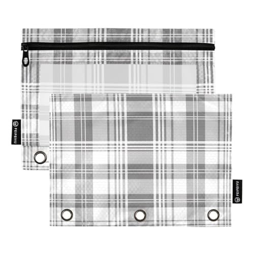 JUMBEAR Modische Buffalo Plaid Bindertaschen für 3-Ring-Ordner, 2 Stück, Reißverschluss, Federmäppchen, Bindertaschen für Büro, Uni, Schulbedarf, Kosmetik von JUMBEAR