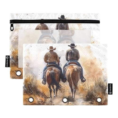 JUMBEAR Nordamerikanische Wüsten-Cowboy-Ordnertaschen für 3-Ringordner, 2 Stück, mit Reißverschluss, Federmäppchen, Bindertaschen für Büro, Uni, Schulbedarf, Kosmetik von JUMBEAR
