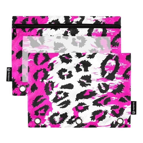 JUMBEAR Ordnertaschen mit schönem Leopardenmuster für 3-Ringordner, 2 Stück, mit Reißverschluss, Federmäppchen, Bindertaschen für Büro, Uni, Schulbedarf, Kosmetik von JUMBEAR