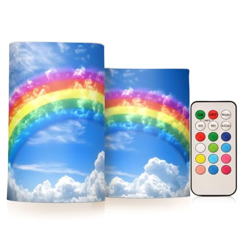 JUMBEAR Regenbogen-LED-Kerzen-Set, flammenlose Kerzen, 10,2 cm, 12,7 cm, Echtwachs-Batterie-Kerzensäulen, Fernbedienung mit 18 Tasten, 24-Stunden-Timer-Funktion von JUMBEAR